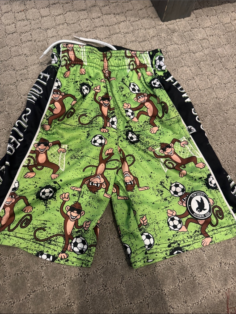 Kids Green Monkey Soccer Print Athletic Shorts - Unbranded